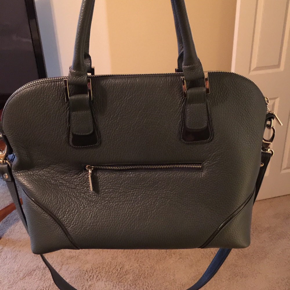 Grey Leather Satchel w/ shoulder strap & pouch